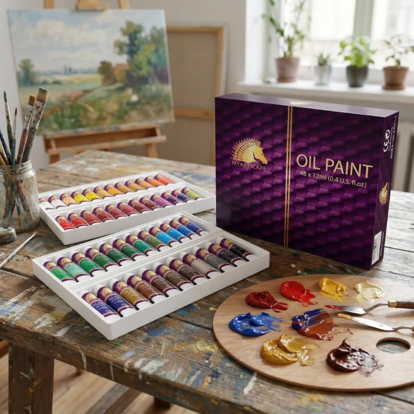 MyArtscape Oil Paint Set, 48 Colors, 48 x 0.4 fl oz (12 ml) Tubes, Lightfast Heavy Body High Pigment Oil Paints for Artists, Beginners, Canvas & Professional Painting