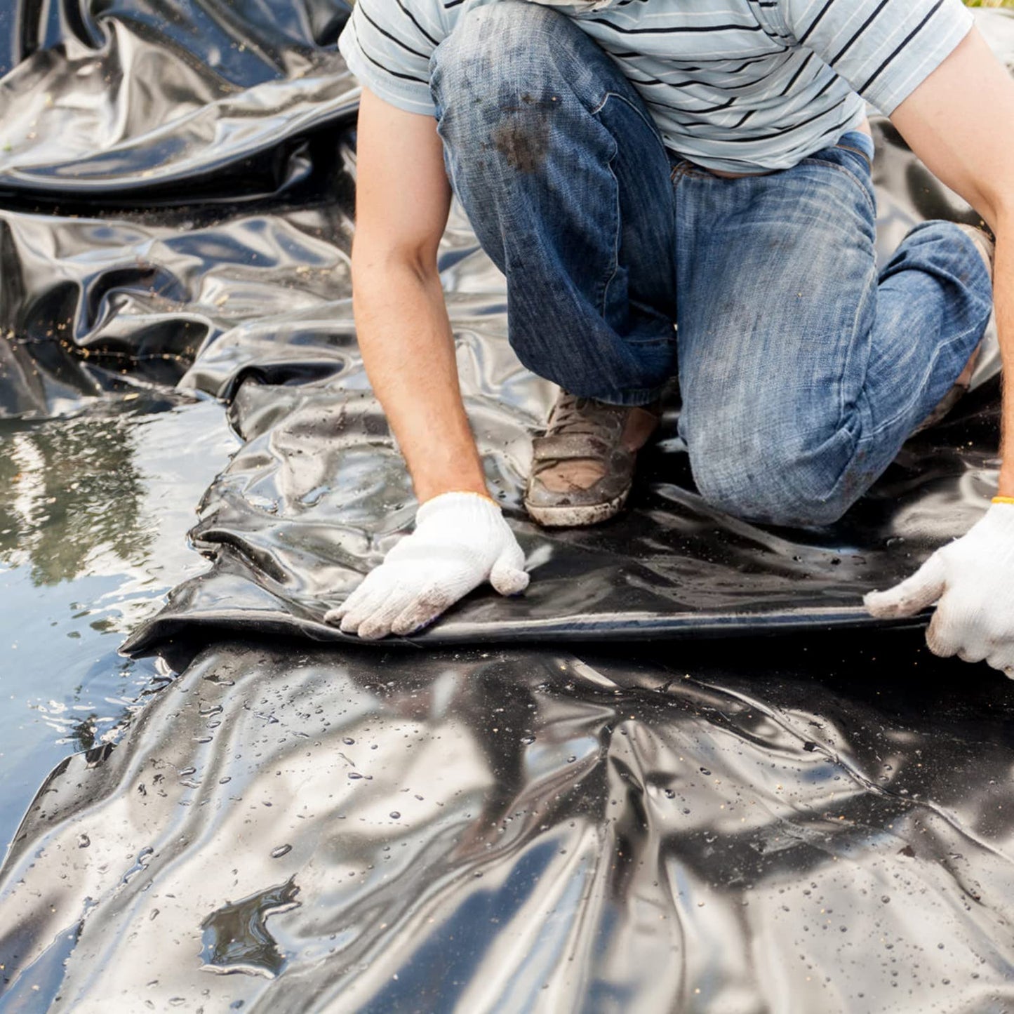 Yarlung 10 x 13 Feet Pond Liner, 20 Mil Fish Pond Mat Black HDPE Pond Liner for Waterfall, Garden Fountains, Water Features