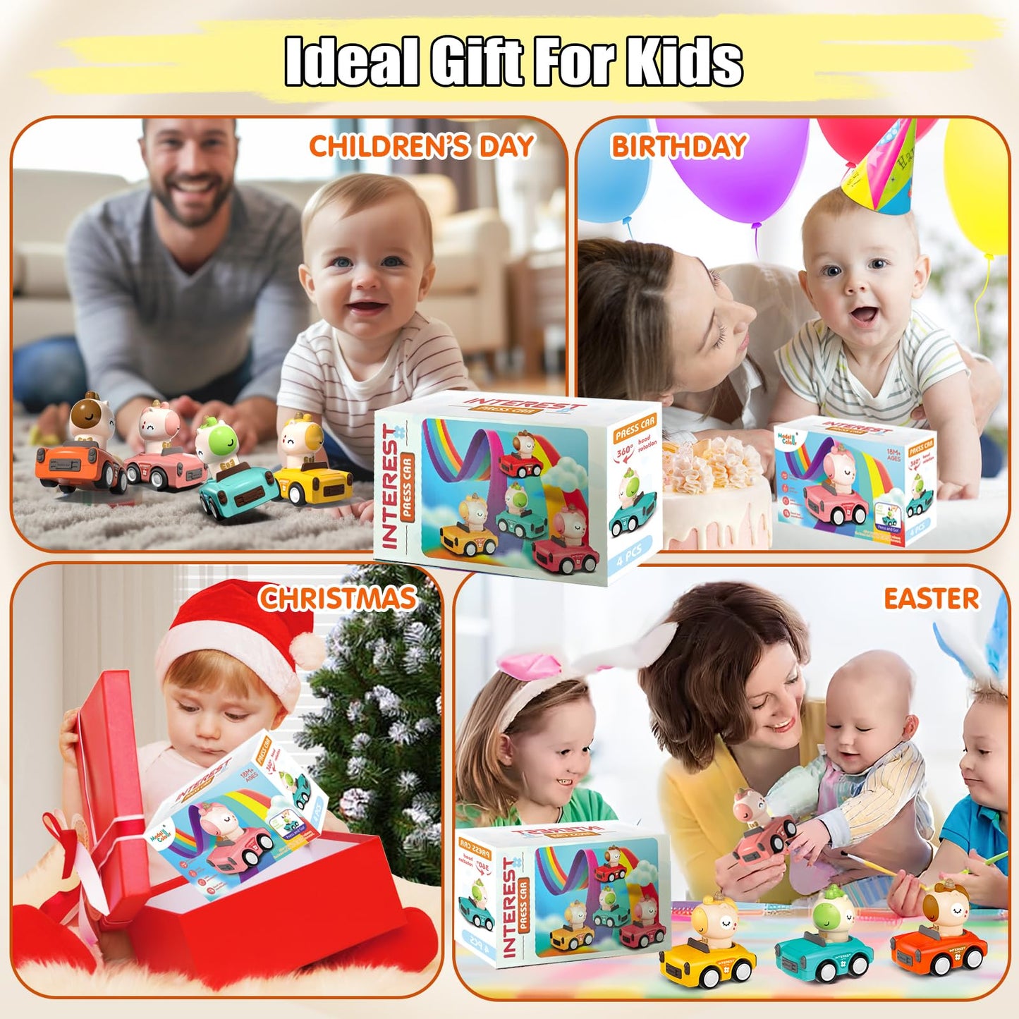 SUPVIB Press to Go Friction Inertia Car, Animal Toddler Toy Cars 1-3, Infant 6-9-12-18 Month Play Figure Vehicle Set, 1st Birthday Gift for 1-2 Year Old Boy Girl