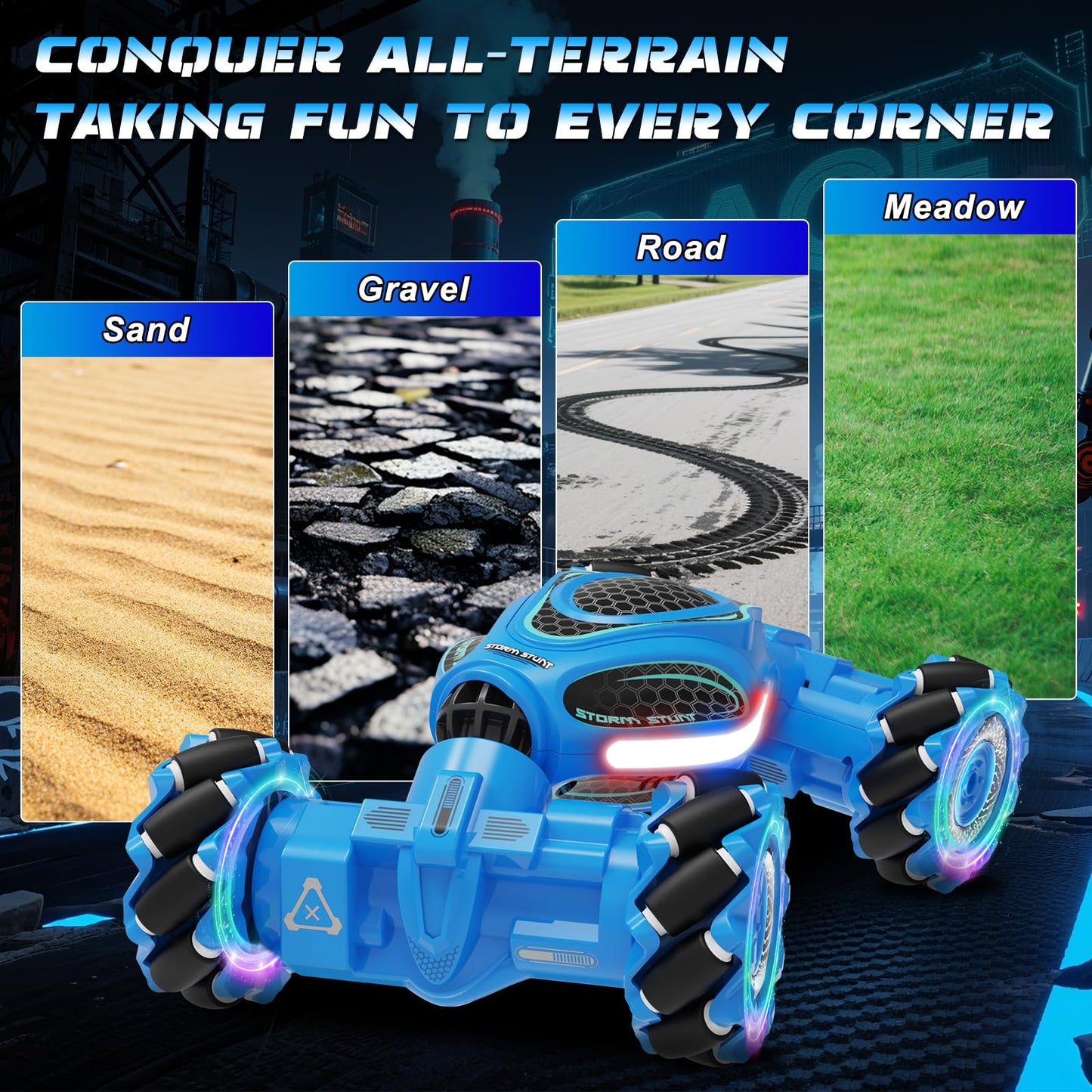 UFOLED Gesture Sensing RC Stunt Car, Remote Control 2.4GHz 4WD Hand Controlled Car Toys for Boys and Girls Ages 6-12, 360° Rotating Drift RC Cars with Lights and Music, Ideal Birthday and Xmas Gift
