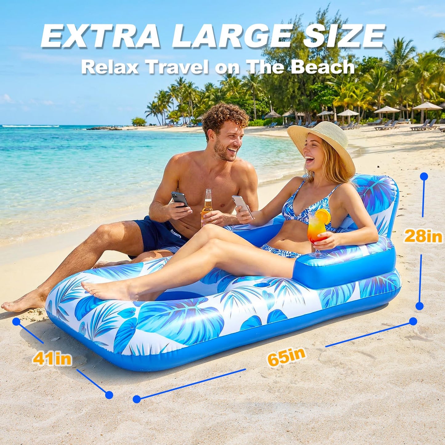 Shinepool Pool Floats Adult, 65" Thicken PVC Inflatable Pool Chair Lounger Rafts with Cup & Phone Holder & Headrest Backrest Footrest, Comfort Pool Floaties for Adults Lake Beach Party Outdoor (1PC)