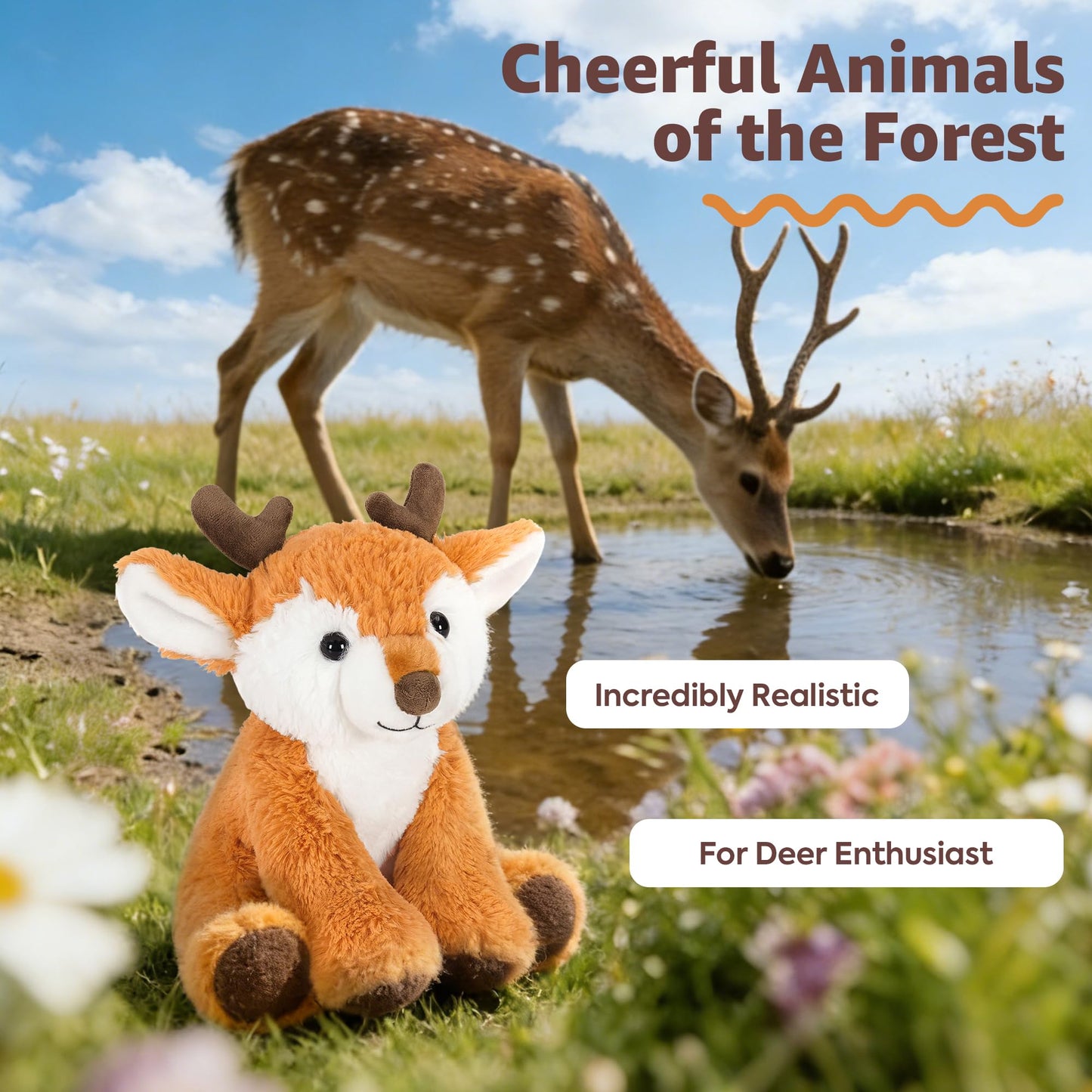 Ditucu Deer Stuffed Animal 8 inch Cute Realistic Fawn Plush Toys Ultra Soft Plushies Gifts for Kids