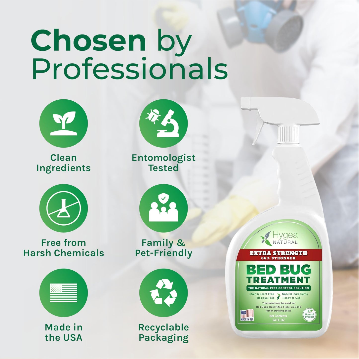 Hygea Natural Extra Strength Bed Bug Killer & Mite Spray - Child & Pet Friendly - Stain & Odor Free - 66% Stronger Formula (24 oz)
