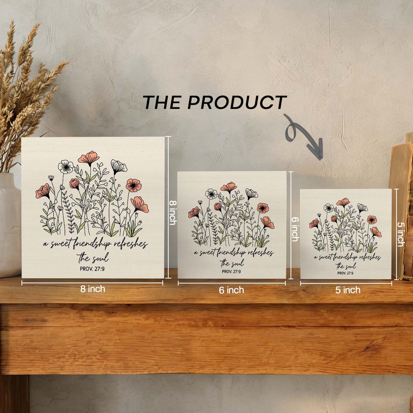 GWOKPAAI Christian Friendship Floral Wooden Box Signs Desk Decor, Christian Gifts for Women,a Sweet Friendship Refreshes the Soul Wooden Sign Desk Decorations for Home Room Tabletop Shelf Wall,5x5in