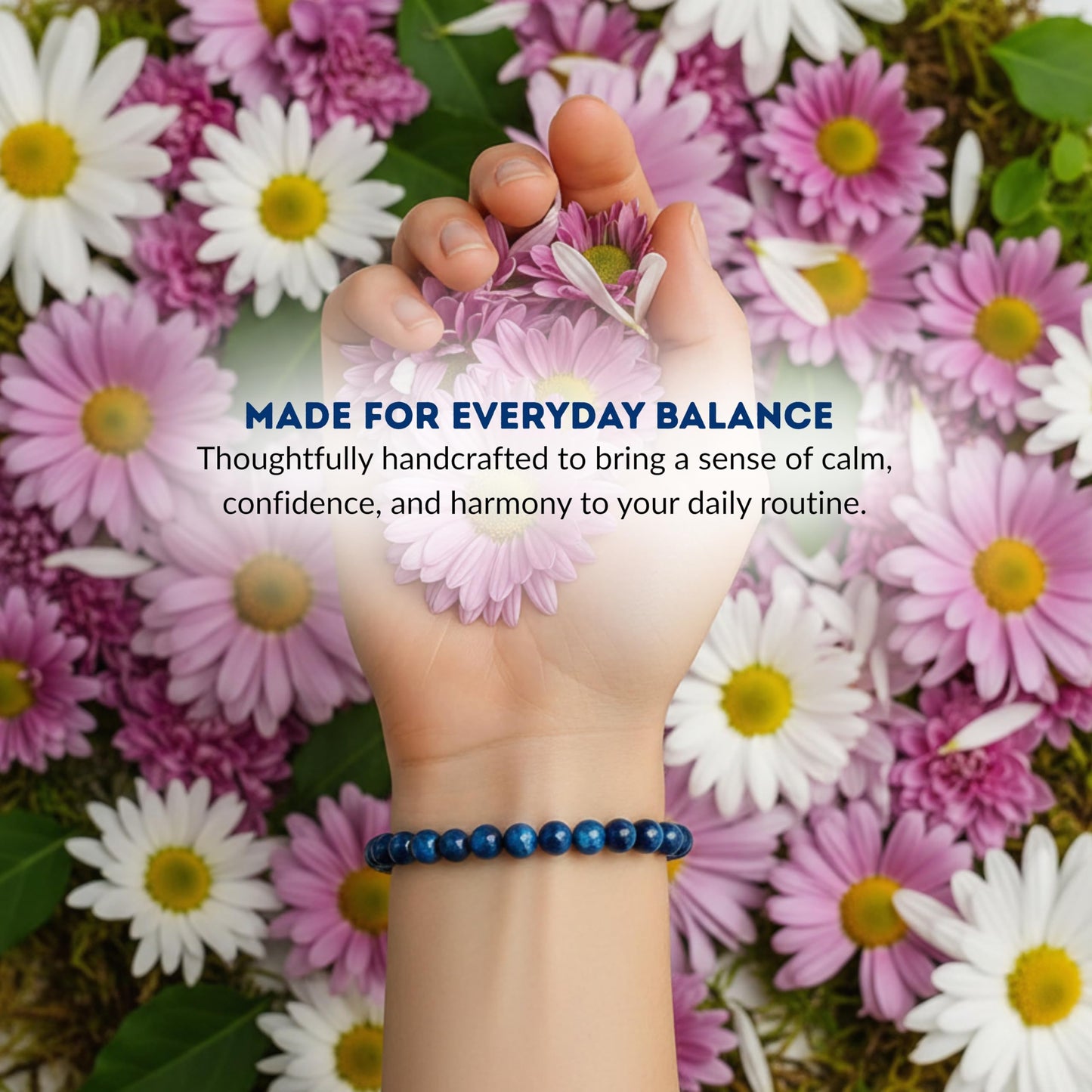 Cherry Tree Collection – Handmade Crystal Beaded Stretch Bracelets with Jade Blue Tiger's Eye for Women & Men - 8mm Round Gemstone for Protection, Balance & Luck - Medium