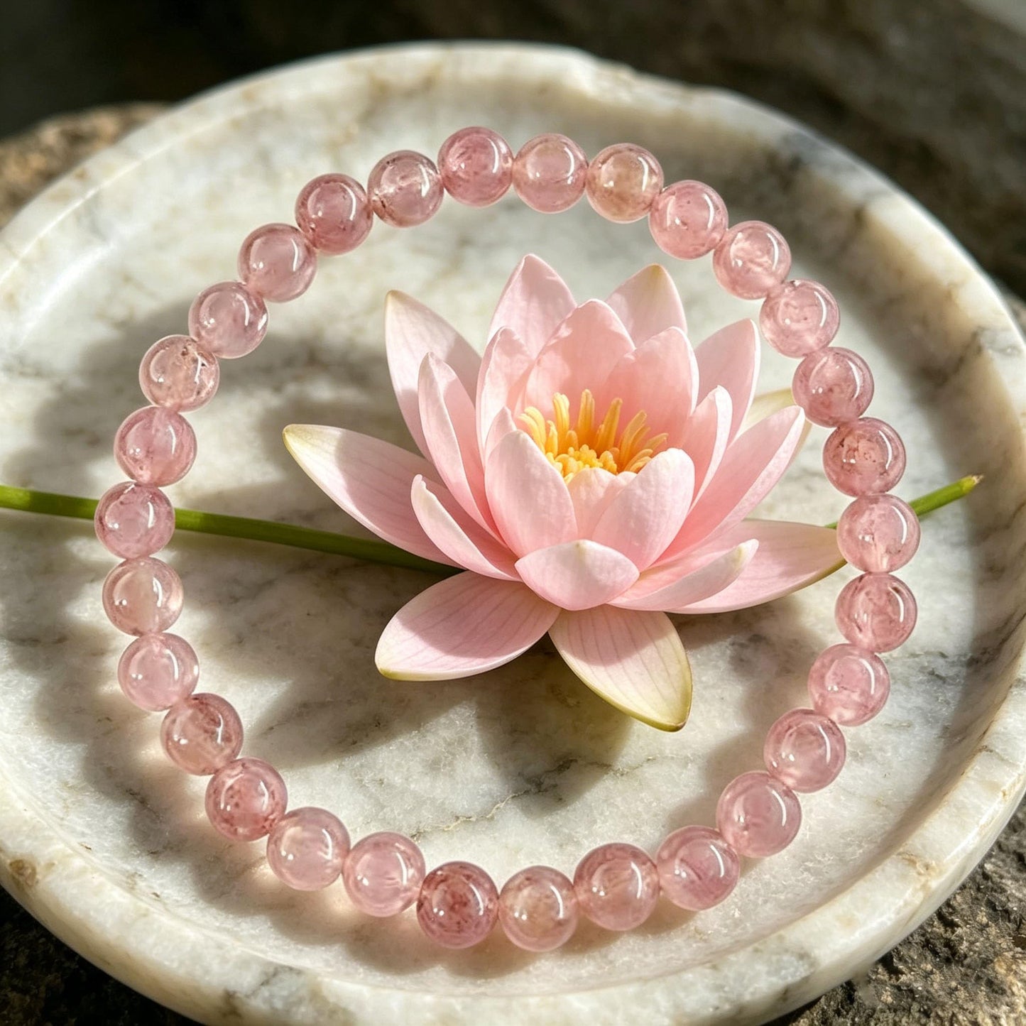 Rose Quartz Crystal Bracelet, Enhance Compassion & Positive Vibes Spiritual Jewelry Heart Healing Rose Quartz Beaded Bracelet, Soothing Energy Stone for Anxiety Relief