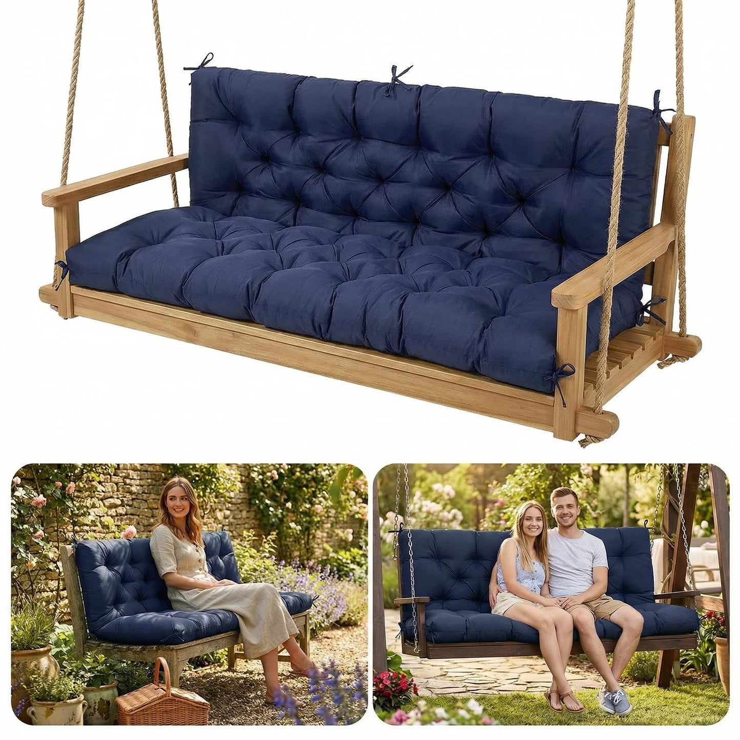 SLIMSTY Porch Swing Cushions,Waterproof 2-3 Seater Replacement for Outdoor Furniture,Thickened 4.7 Inches Patio Cushion with Ties& Backrest,Outdoor Bench Cushion for Backyard,Garden,60 x 40 inches