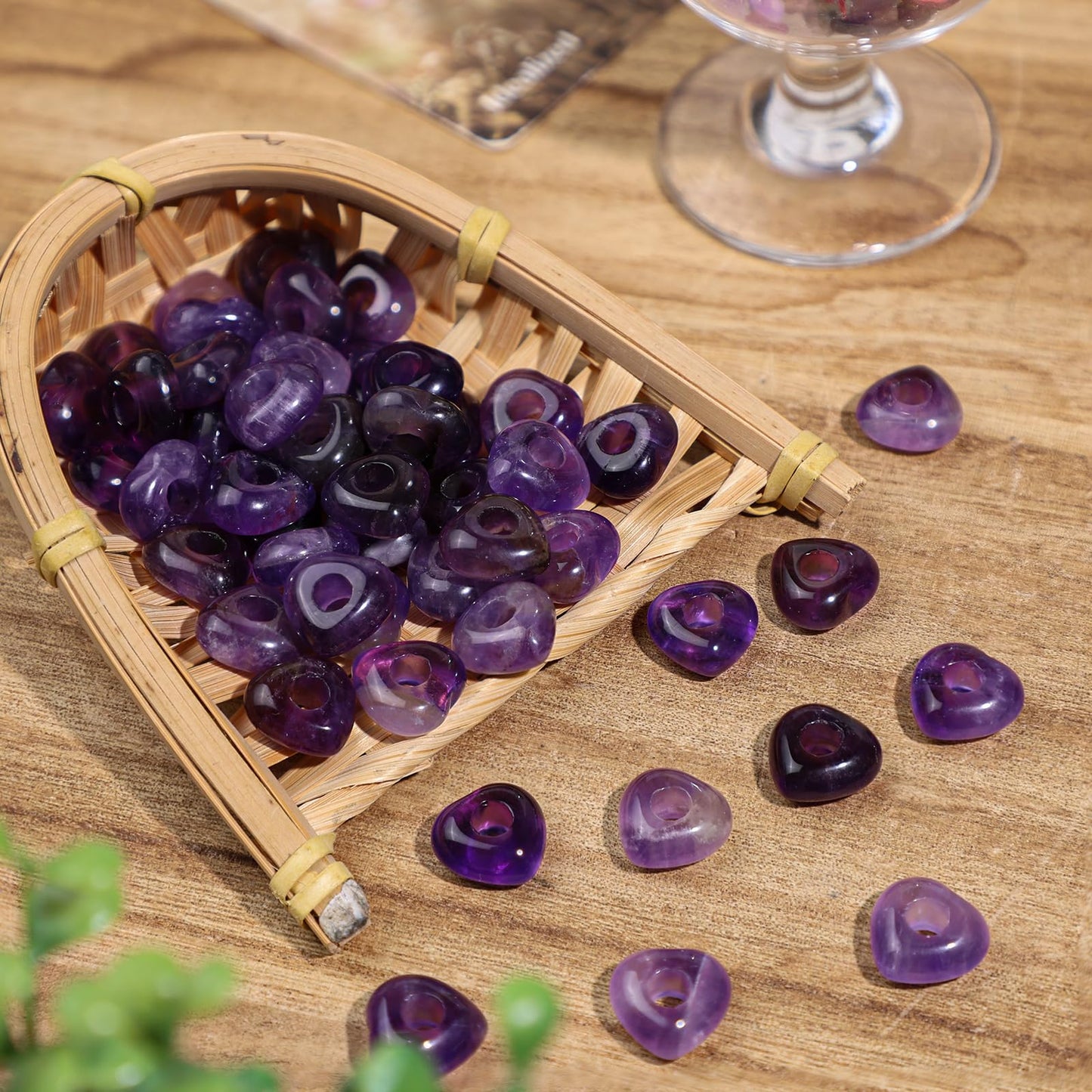 SUNYIK 12pcs 5mm Heart Large Hole Beads for Jewelry Making, Purple Amethyst Crystal Love Heart Loose Beads Fits Macrame Bracelet Braids Hair DIY Craft