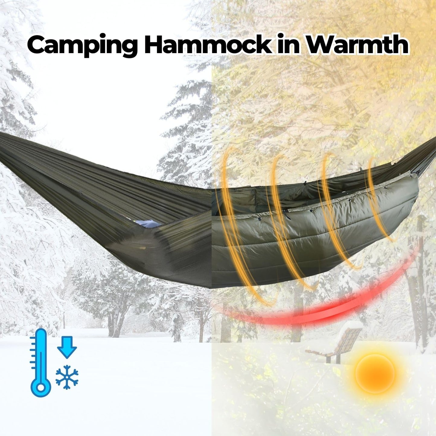 Onewind Camping Hammock Underquilt, Sorona Insulation Under Quilt, Lightweight Warm Hammock Quilts for Winter Camping, Hiking, Backpacking, OD Green