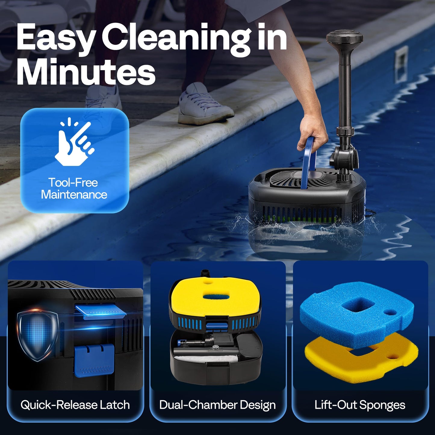 VIVOHOME 4-in-1 Pond Filter System Kits, 1370 GPH Water Pump with Filter, Fountain and 13W Light Combo for Ponds up to 2113 Gallons