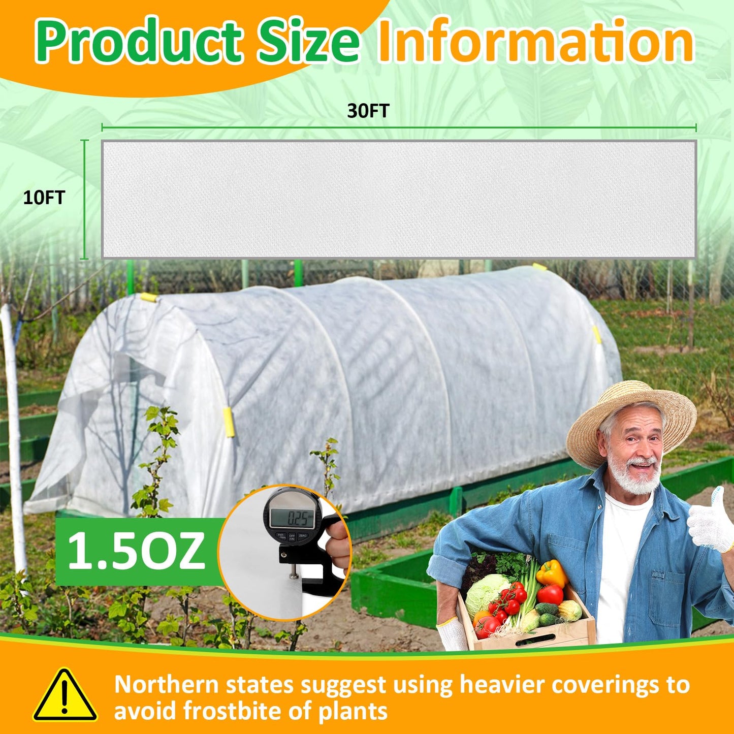 White Plant Covers Freeze Protection, 10 x 30 ft - 1.5 oz/yd² Frost Cloths for Outdoor Plants, Tree Covers Freeze Protection, Winter Garden Blanket, Sun Cover for Plants for Greenhouse, Vegetables