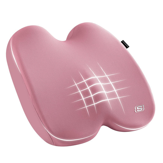 Skechers Seat Cushion, Ergonomic Memory Foam Cushion for Long Sitting Hours on Office & Home Chair, Car Seat Cushion for Sciatica, Coccyx Cushion,Pink