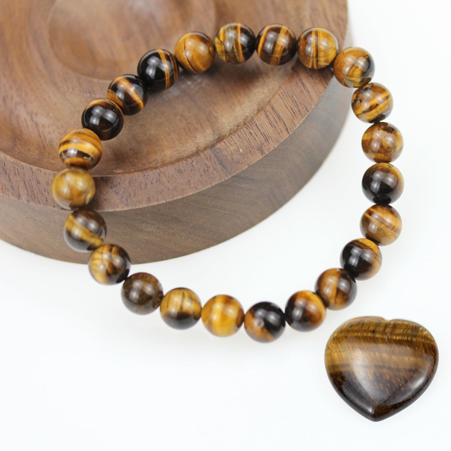 SAFEINA Tigers Eye Healing Crystal Stretch Bracelet for Women Men's Gifts, 8mm Stackable Beaded Bracelets with Heart Stones Set Stress Relief Yoga Reiki Gems