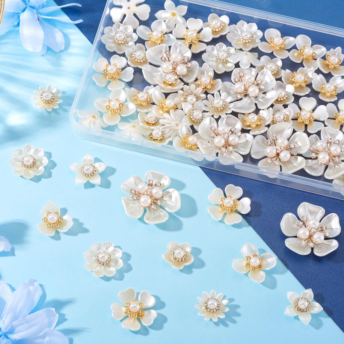Beadthoven 56Pcs Pearl Rhinestone Buttons 8 Styles Vintage Crystal Flower Brooches Flatback Floral Button Embellishments for DIY Craft Wedding Bouquet Hair Clothing Jewelry Making Bag Shoes Supplies