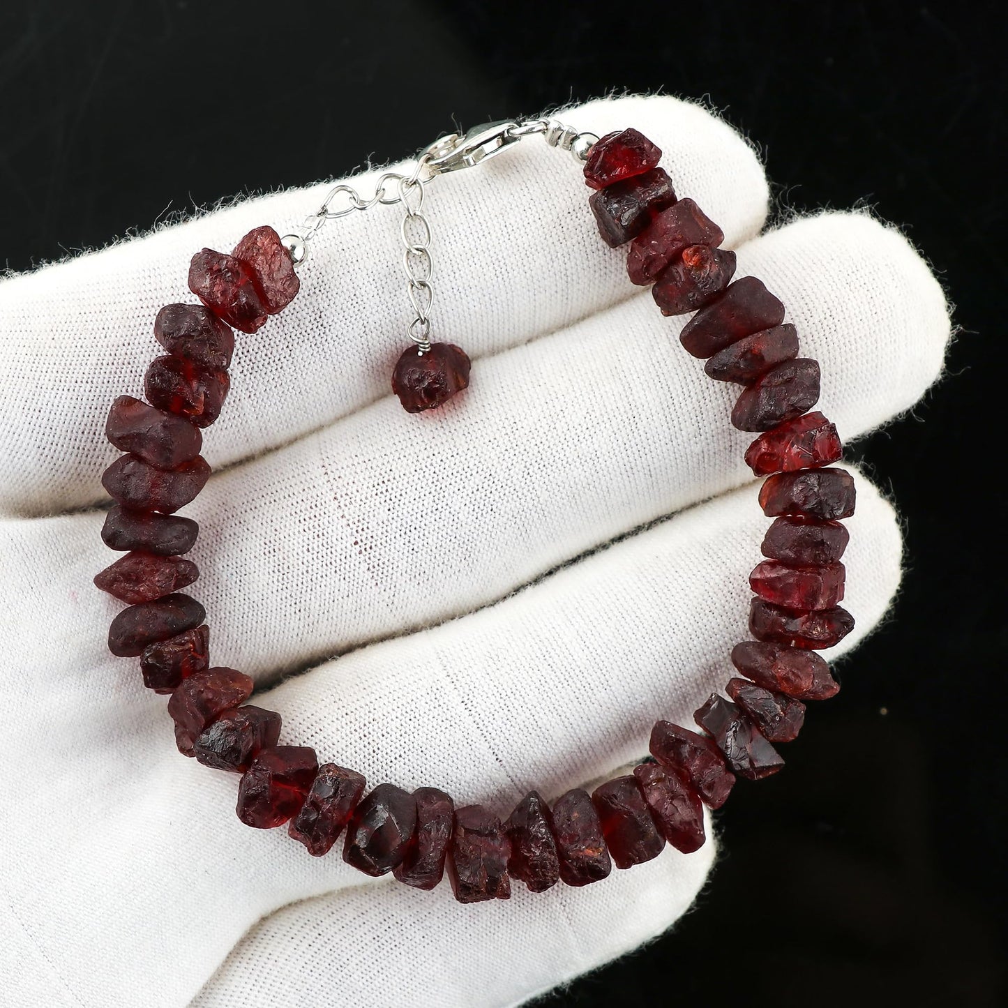CRYSTALIS Red Garnet Bracelets, Raw Crystals Bracelet, Natural Gemstone Bracelets, 925 Sterling Silver Bracelets, Women Gift Jewelry, Birthstone Bracelets, Power Healing Bracelets | Heart Chakra [A+]