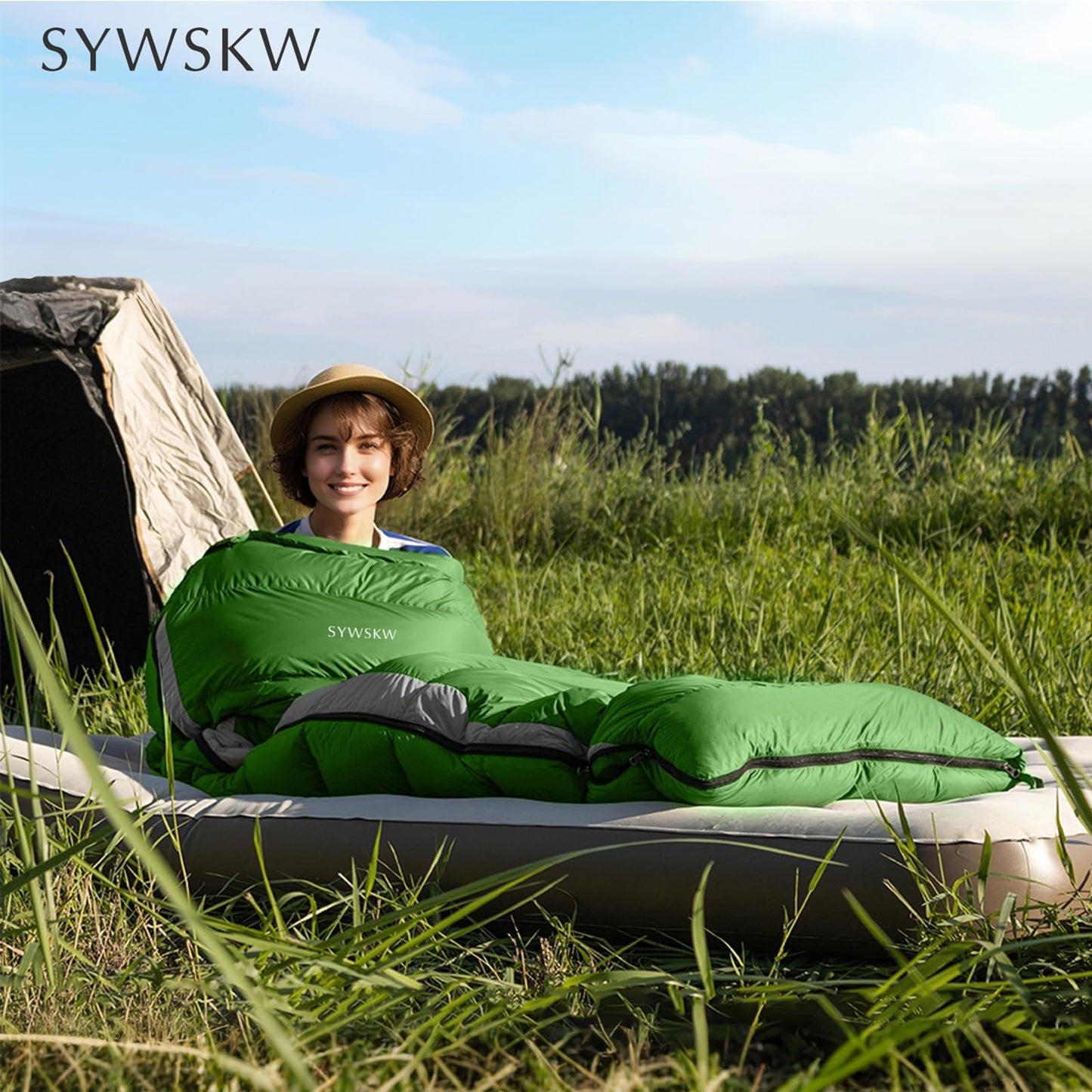 SYWSKW Ultralight Down Sleeping Bag with Pillow,15°F 32°F 46°F Sleeping Bag for Women,Men,Youth Backpacking,Hiking and Camping Outdoor with 680FP Duck Down (Green, 800g Down Filling)