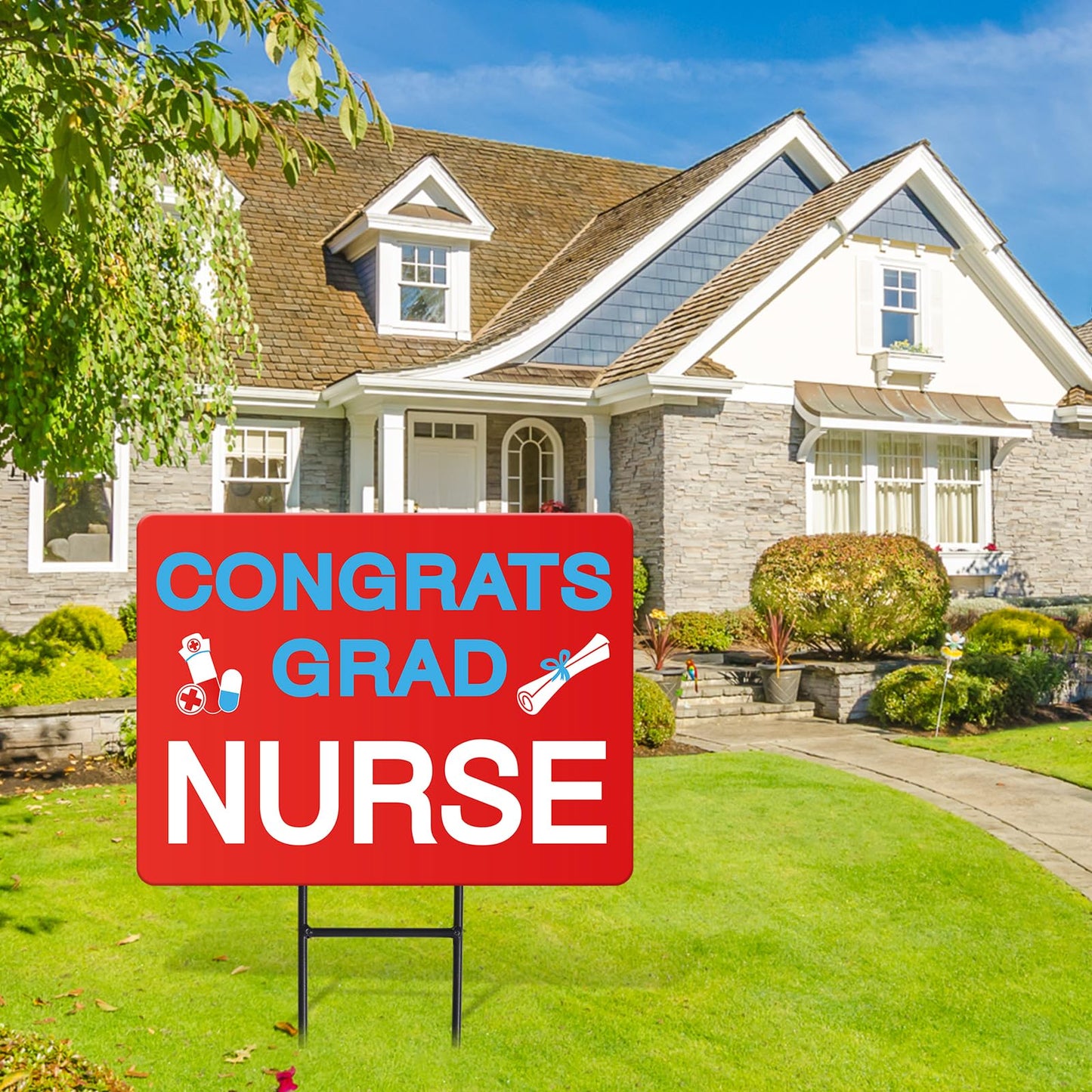 JarThenaAMCS Nurse Graduation Metal Garden Stakes 2026 Congrats Grad Nurse Decorative Lawn Sign Welcome Yard Sign for Medical Nursing Grad Party Outside Lawn Porch Decor