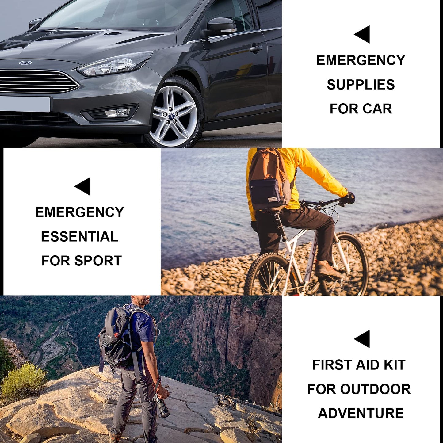 300Piece Travel First Aid Emergency Kit Home Essentials Hiking Survival Essential Kit for Outdoor Adventure Mini First Aid Kit for Backpack, Black 1st Aid