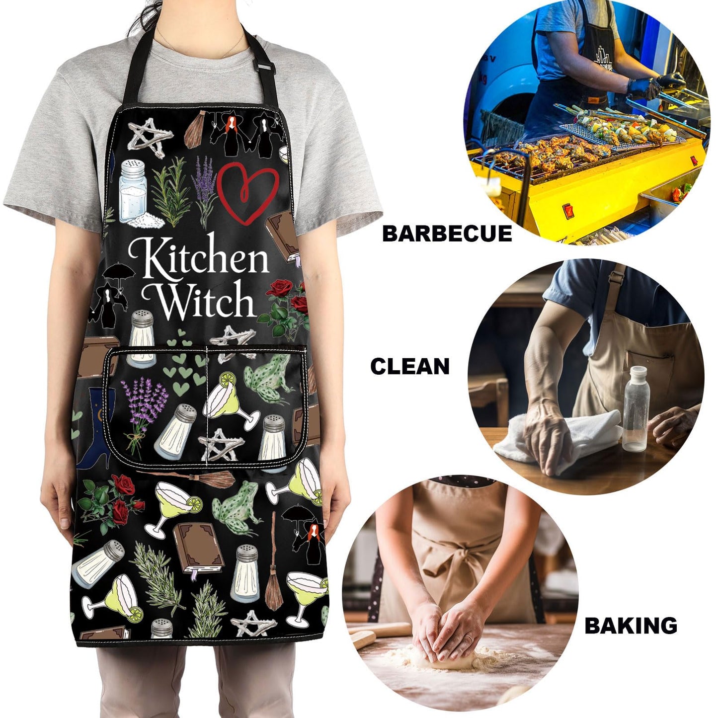 JNIAP Witches Kitchen Apron Salt Rosemary Lavender Love Gifts Magic Witchcraft Apron Witchy Gothic Gifts Witches Apron (witch ap)