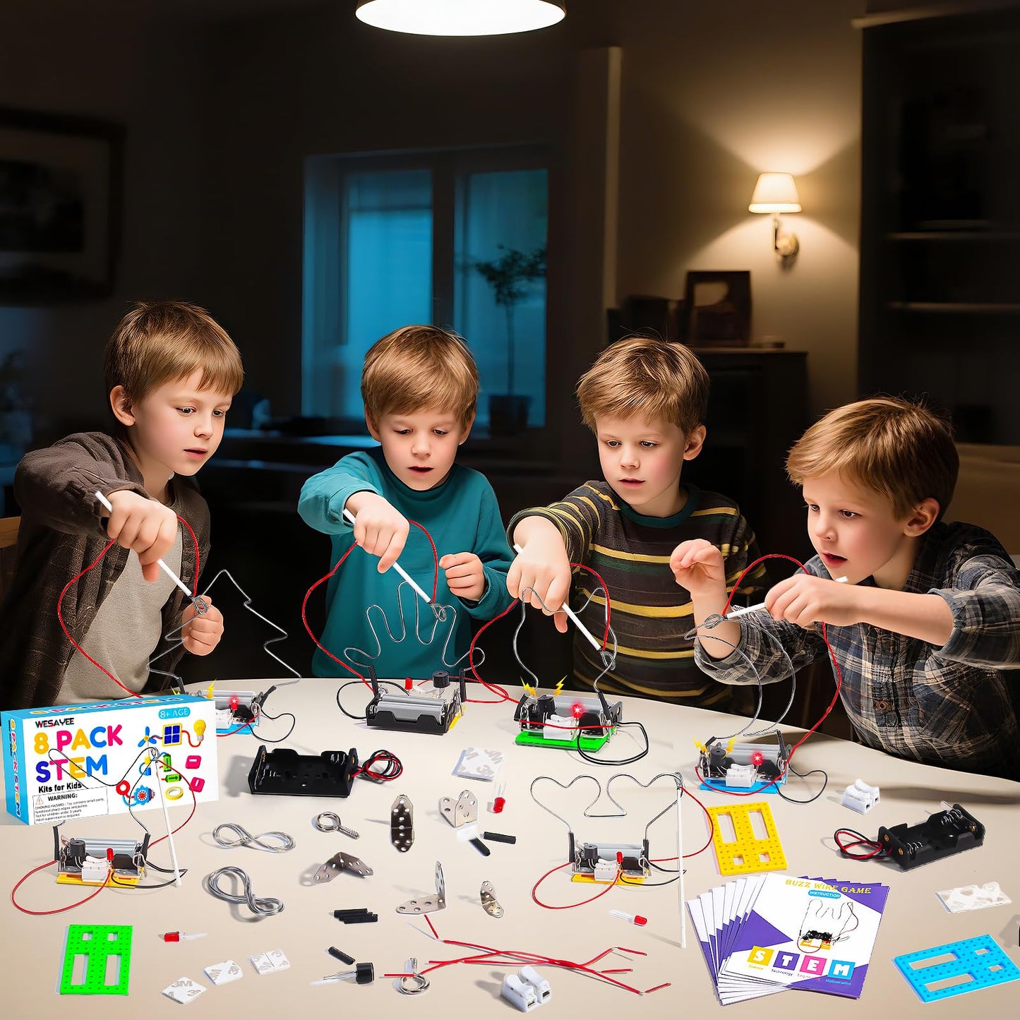 Bulk STEM Kits - 8 Set Electric Circuit Science Craft Kits for Kids Age 8-10 12-14 10-12, Girls Boys Arts and Crafts for Kids Ages 8-12 Gift Ideas, STEM Activities Projects Buzz Wire Maze Game