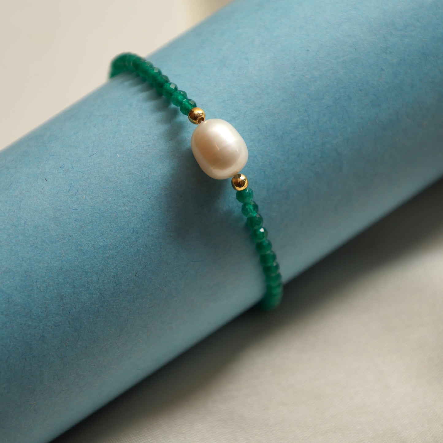 Gempires Green Jade Beaded Bracelet with Pearl Choker Crystal Jewelry Lightweight March Birthstone Gifts Hypoallergenic 7.5 Inch Gold Plated Bracelets For Women