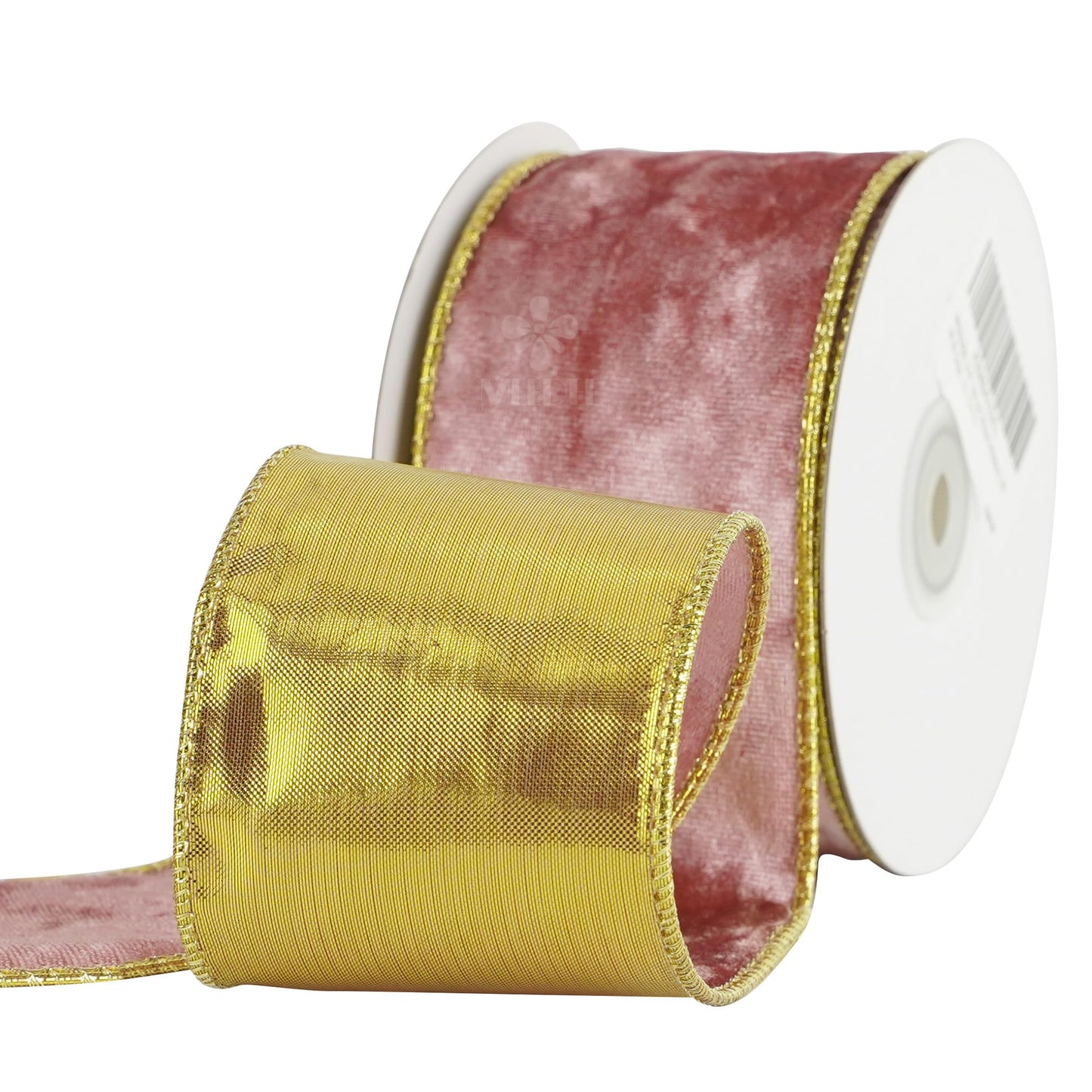 MEEDEE Pink and Gold Velvet Ribbon 2.5 inch Thick Velvet Wired Edge 10 Yards Two Tone Ribbon for Christmas Tree, Gift Wrapping, Wreaths, Large Bows, Crafts Supply