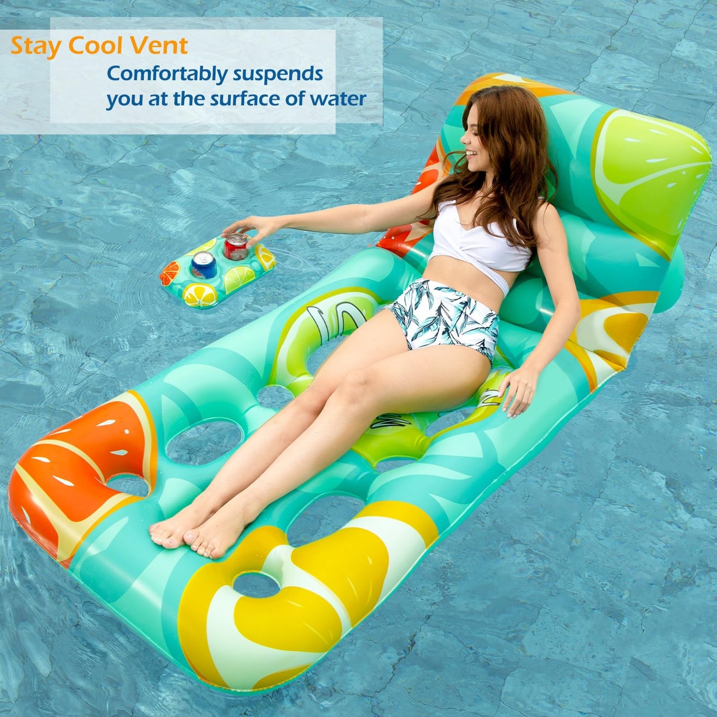 Jasonwell Inflatable Pool Float Adult - Pool Floaties Lounger Floats Floating Chair Raft with Adjustable Backrest Cup Holders Water Floaty Lake Lounge Tanning Floats Beach Party Toys for Adults Fruit