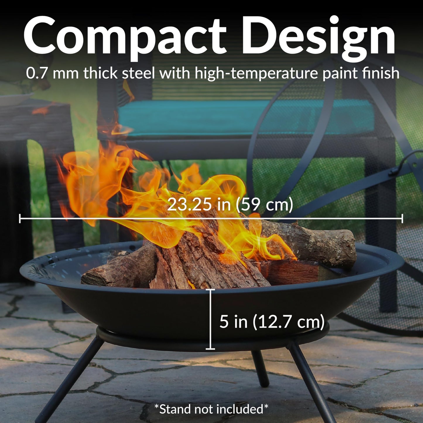 Sunnydaze 23-Inch Replacement Steel Fire Pit Bowl with Round Spark Screen - High-Temperature Painted Finish