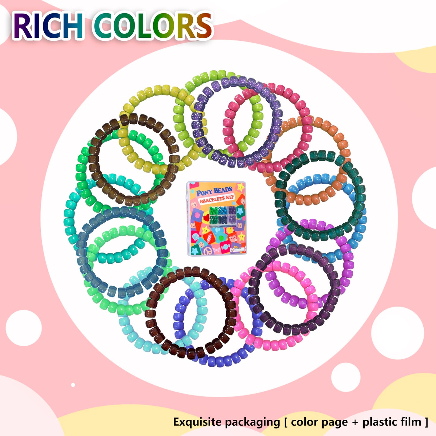 LIS HEGENSA Pony Beads Bulk,Kandi Beads for Necklace Jewelry Making Hair Braiding,Bracelets Making Kits,Hair Bead,Bracelet Plastic Bead for Crafts Braids Girls(24 Color,1000PCS)
