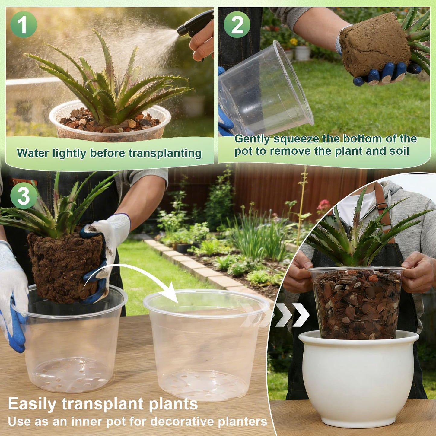 GUGEMEI 10 Inch Clear Nursery Pots with Drainage Holes, 4 Pack Flexible Large Plant Pots for Plants, Plastic Clear Nursery Pots for Seedling, Shrubs, Herbs, Flowers, Vegetables
