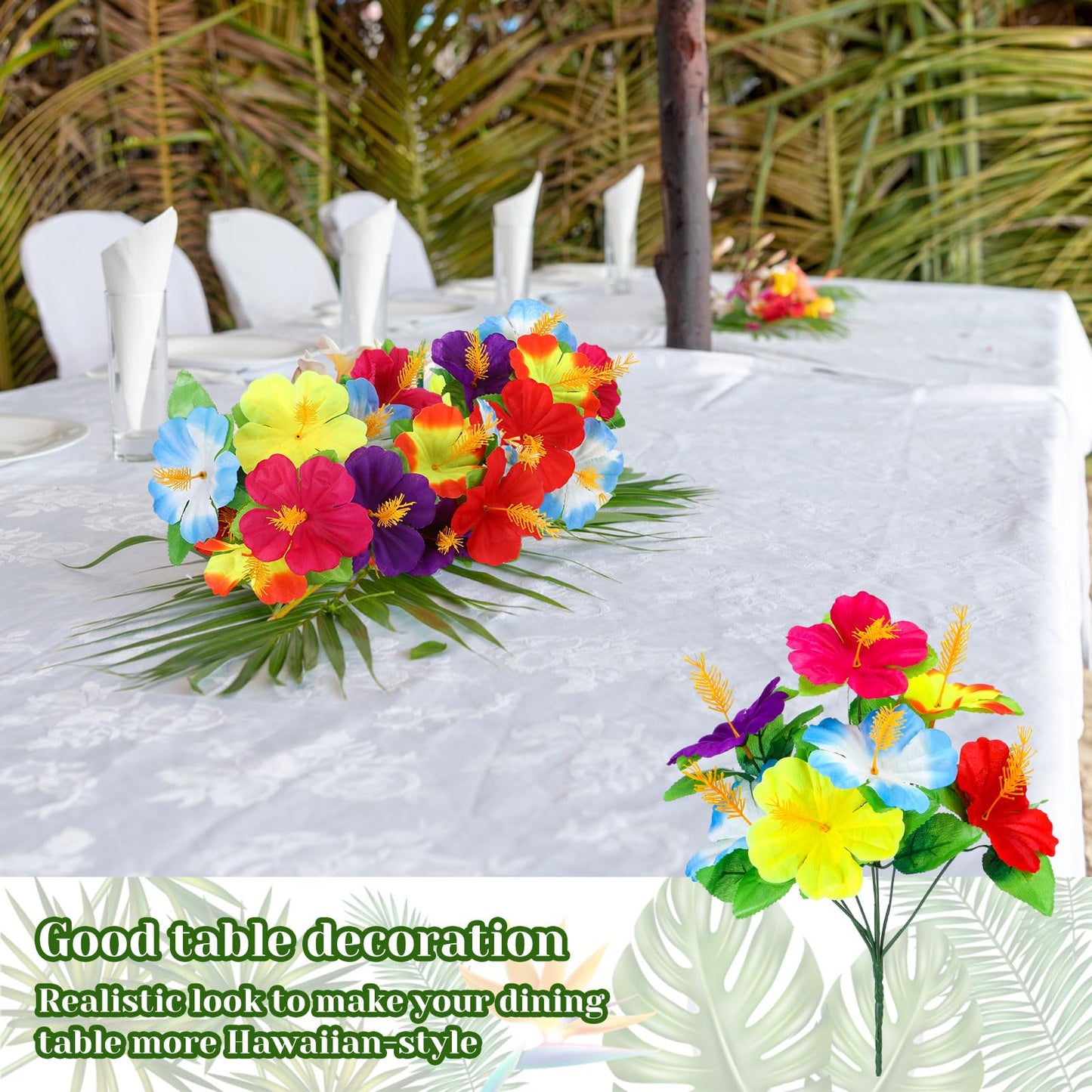 Hotop 6 Pcs Hawaiian Flower Bouquet for Tables Faux Hibiscus Flowers Bouquet Artificial Fake Tropical Flowers for Luau Summer Themed Party Favors Home Office Garden Decoration Supplies