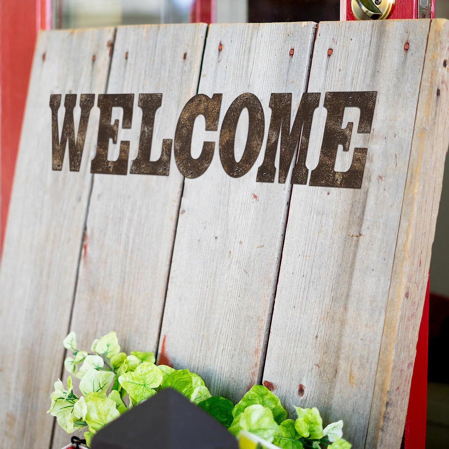 Shimeyao 7 Pieces Metal Welcome Letters Wall Decor 4 Inch Rusty Welcome Letter Sign Rustic Art Decoration for Spring Wedding Front Door Outdoor Porch Fence Garden Home Barn Coffee Bar