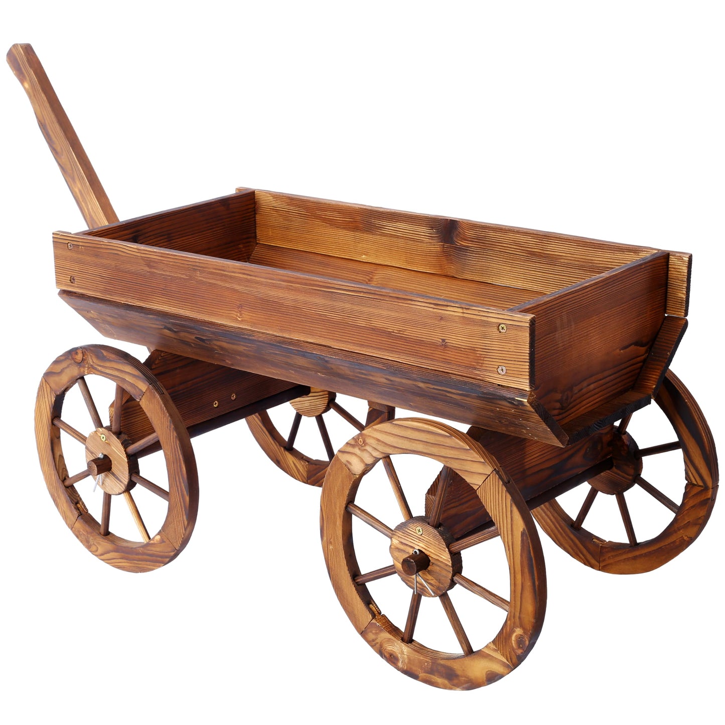 Homonova Wooden Wagon Flower Planter Pot Stand, Wagon Planter with Wheels for Outdoor Garden Decor, Wooden Cart Display, Rustic Farm Style Premium (41.4×16×24 in)