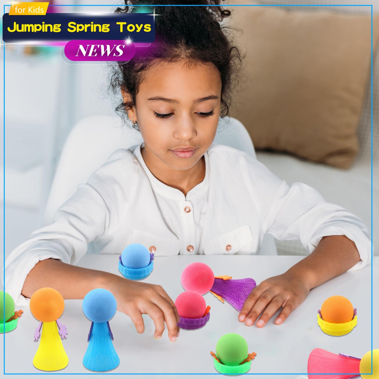 Cagemoga 64 Pieces Jumping Spring Toys Cute Colorful Jumping Popper Spring Bouncy Launcher Toy for Goodie Bag Stuffers Stocking Stuffers Birthday Christmas Party Favors, Random Color