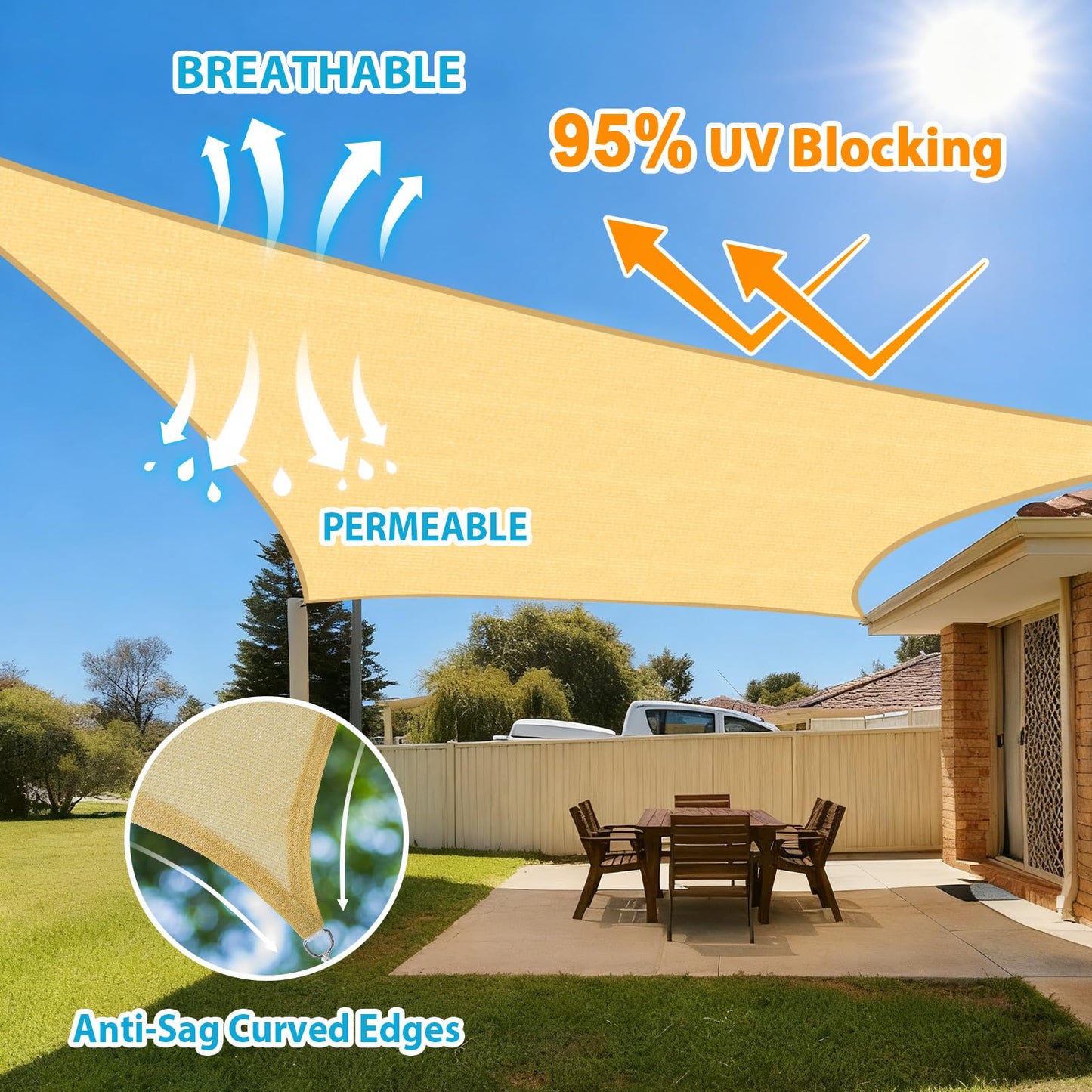 Amagenix Shade Sail 10'X20' Rectangle Sand UV Block Breathable Sun Shade Canopy for Outdoor Patio Garden Deck Backyard, Customizable