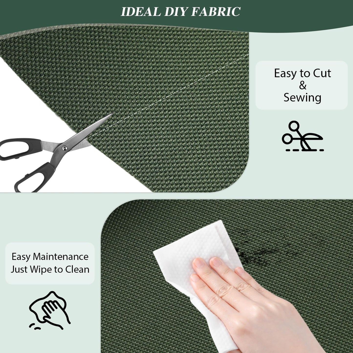 ANMINY 100% Waterproof Outdoor Fabric by The Yard, 58" W 600D Marine Canvas Fabric with PVC Backing, Ripstop Upholstery Material for Furniture Boat Covers Tent Awning, 1 Yard Army Green