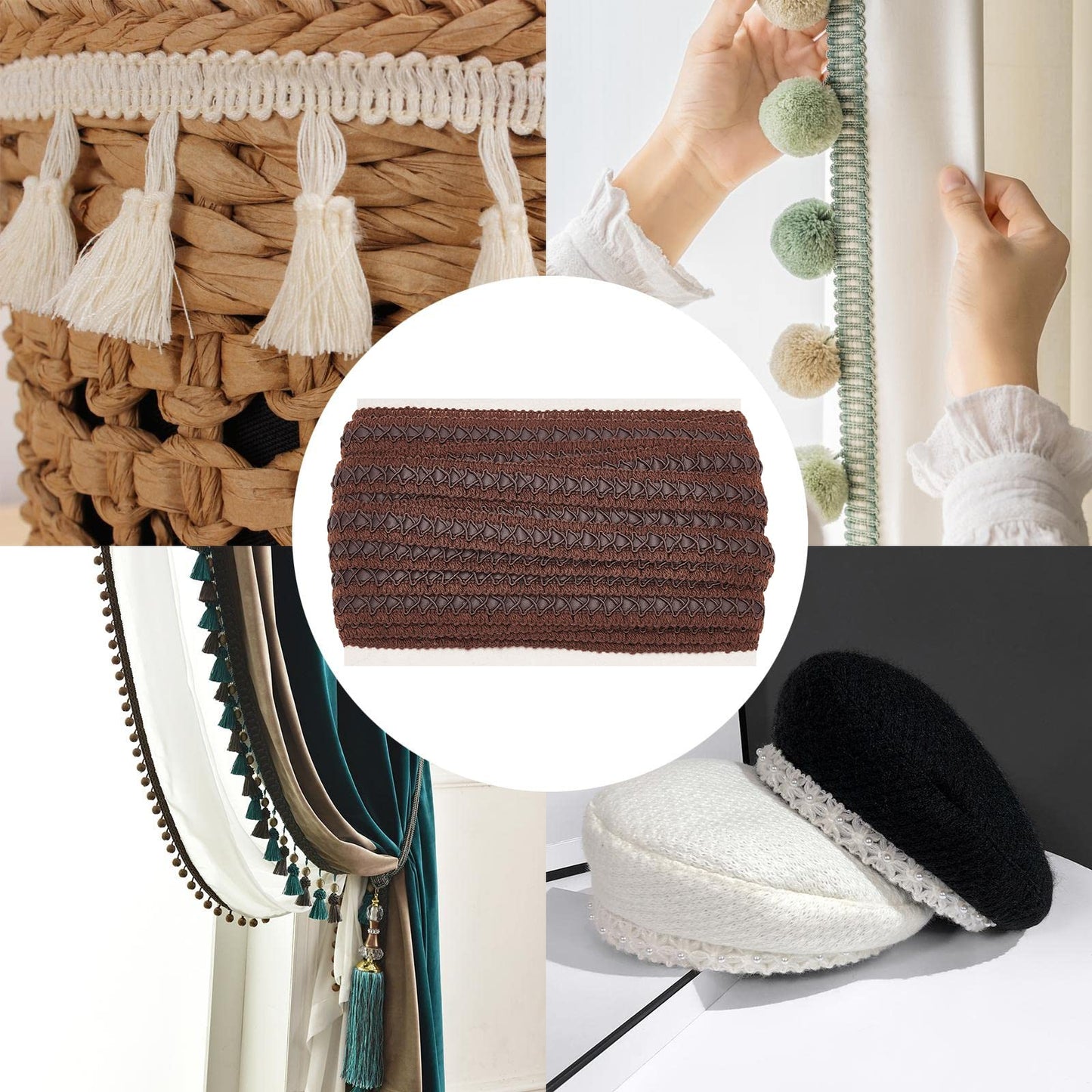 BENECREAT 15 Yard Faux Leather Braid Trims with Curve Lace, Coconut Brown Centipede Lace Ribbon for Home Decor DIY Sewing Craft, 3/4 Inch(18mm) Wide
