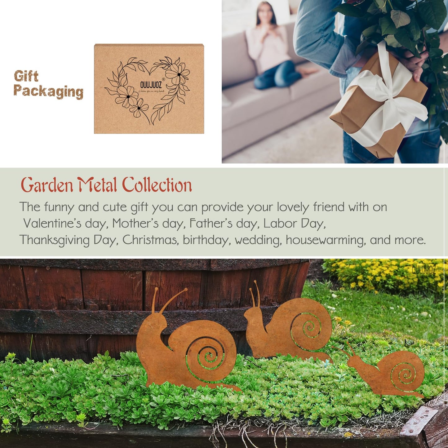 OUUJUOZ 3pcs Metal Yard Art,Snail Garden Decor, Outside Lawn Ornaments Porch Backyard Sculpture, Patio Lawn Garden Yard Decorations