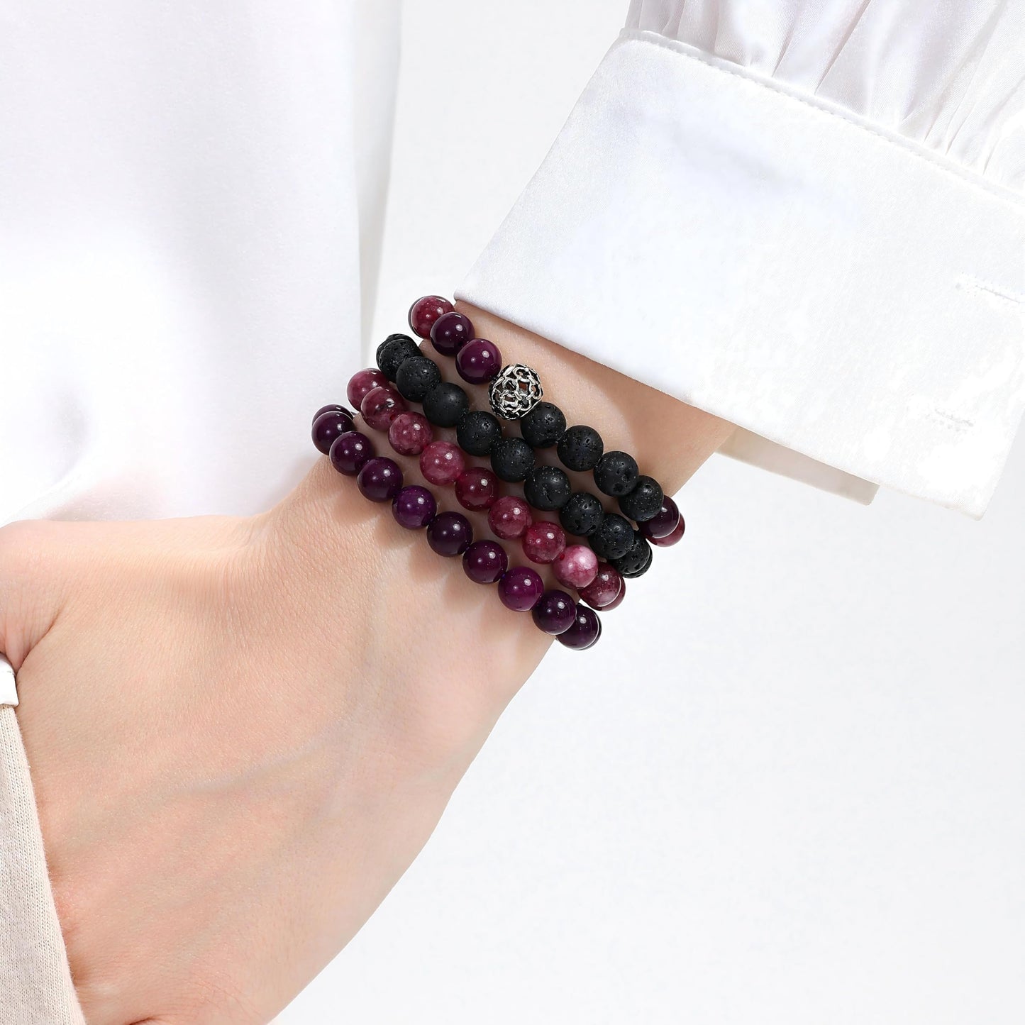 Fengling 4 PCS Beaded Crystal Bracelet for Women 8mm Natural Gemstones Handmade Bracelet Healing Stretch Bracelets Crystal Jewelry for Women Gifts