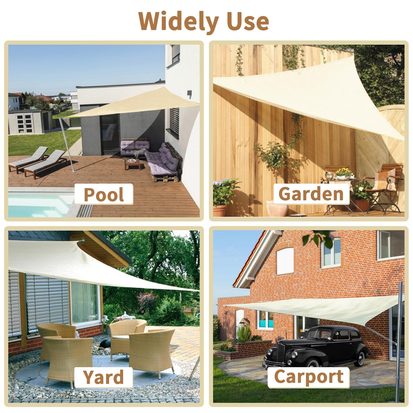 KALINCO Sun Shade Sail, Waterproof Shade Sail, 10'x10' x10' Triangle Sunscreen Awning Canopy, 95% UV Blocking Sun Shade Canopy with Free Rope for Outdoor Garden Patio Party Playground
