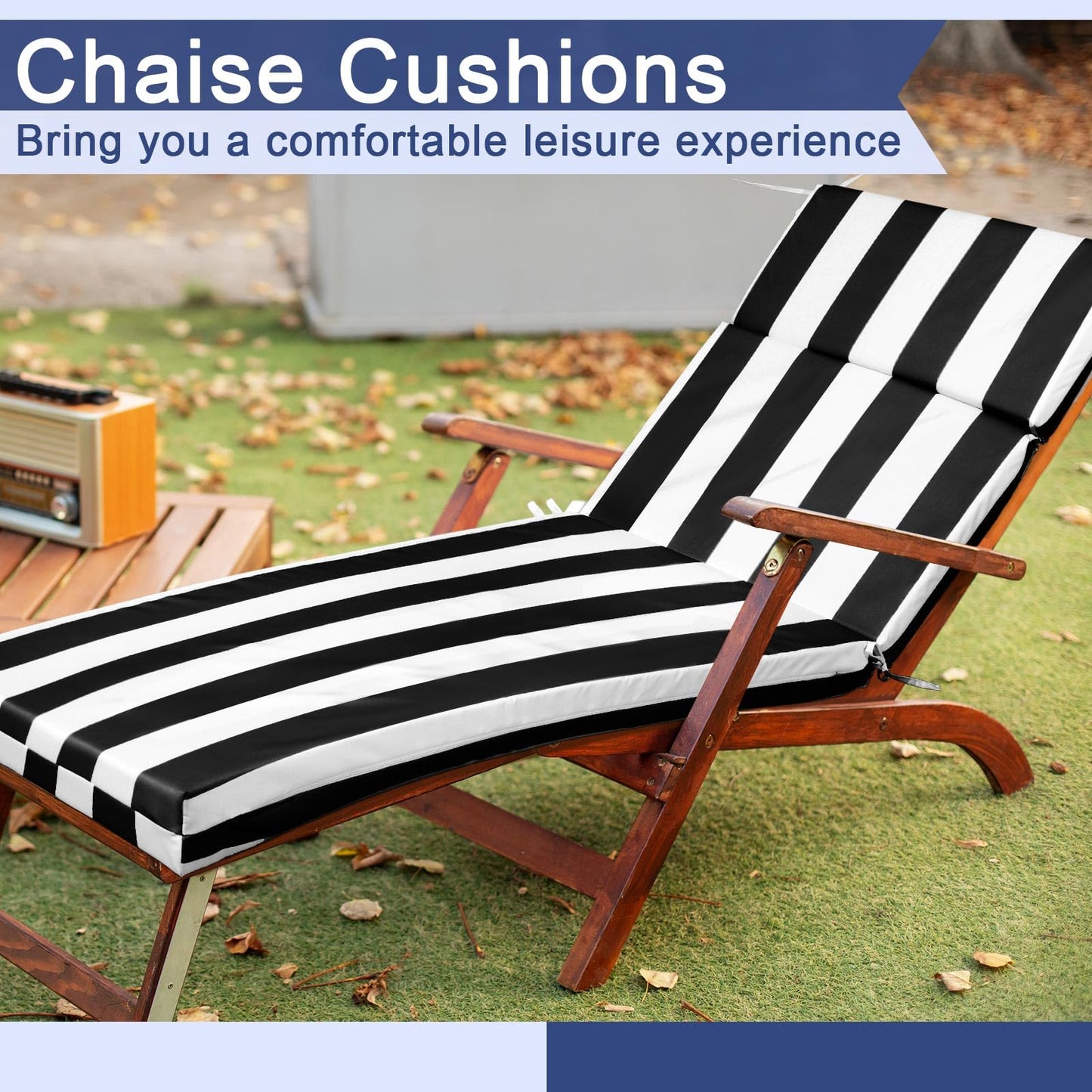 SmoothNovelty 1 Pcs Indoor Outdoor Chaise Lounge Cushions Sponge Bench Outdoor Furniture Chaise Cushions Patio Chair Furniture Replacement (Black White Stripes)
