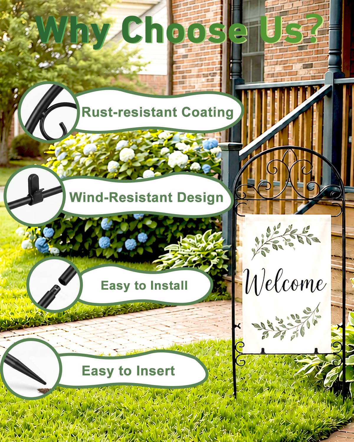 Xeeol Garden Flag Holder 1P, Heavy Duty Metal Yard Flag Stand for Outside, 40in x 16in Flags Stand Pole Fits Max 14in x 22in Flags - Outdoor Lawn Decor(Without Flag)