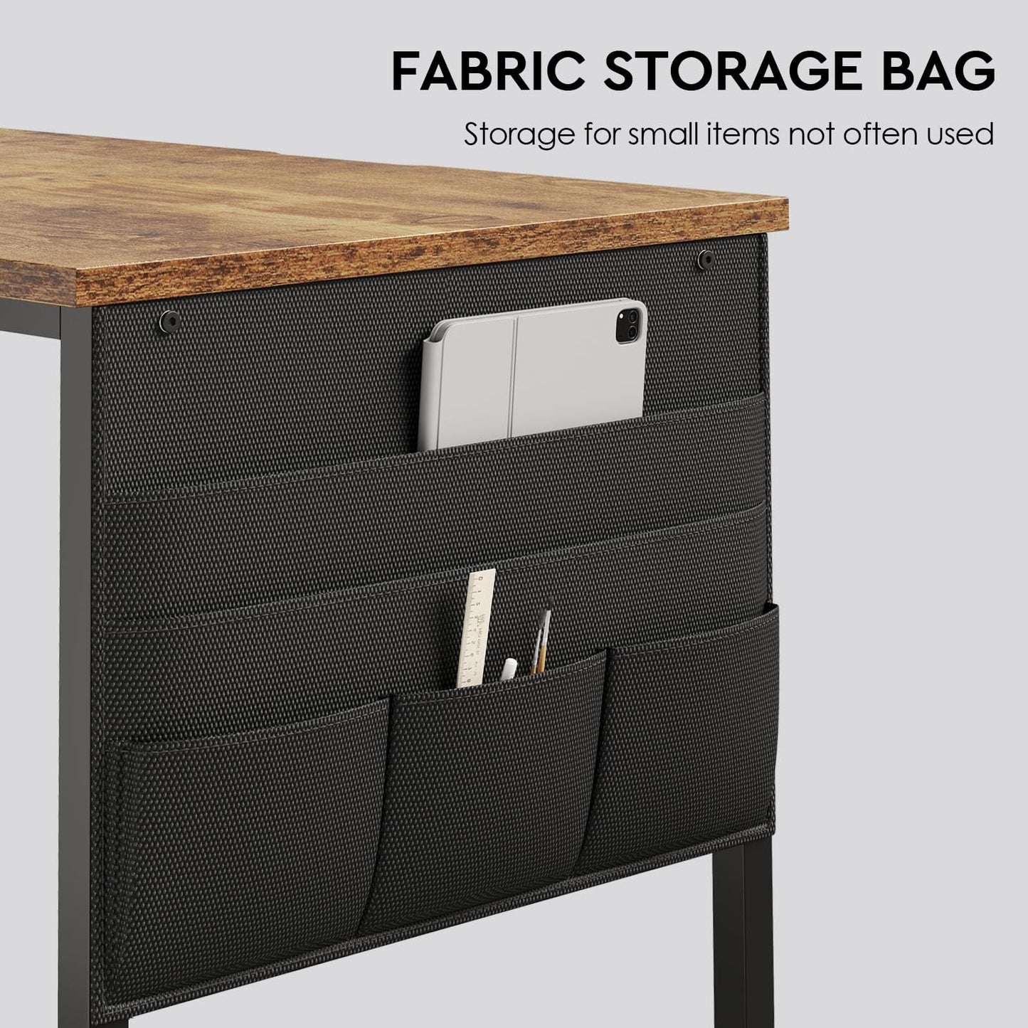 Ｍａｉｈａｉｌ Maihail Small Desk with Drawers, 40 inch Computer Desk with Shelves, Writing Desk with Storage, Small Office Desk with Metal Frame, Rustic Brown