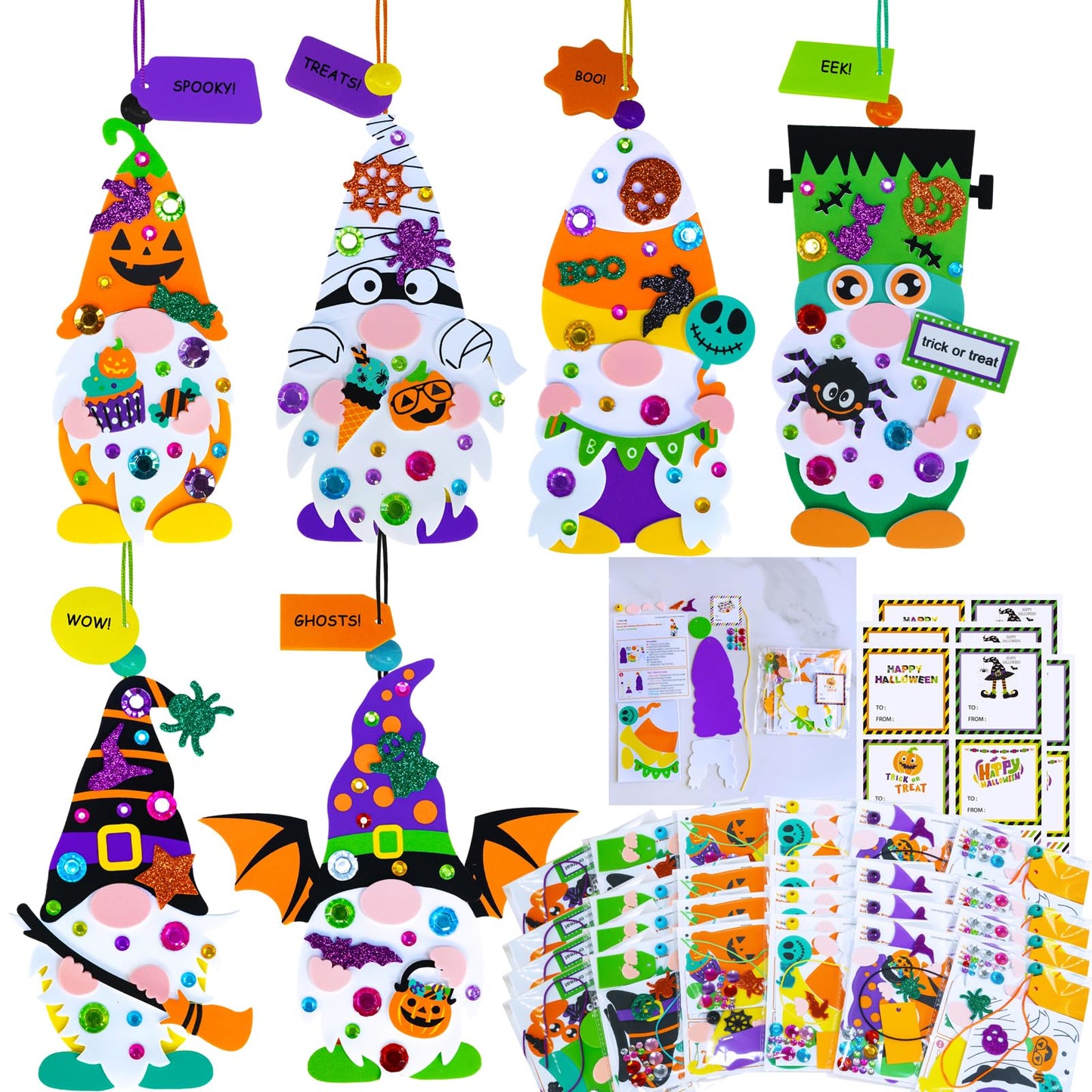 Winlyn 24 Sets Halloween Crafts Fall Crafts Kids DIY Gnome Ornaments Decorations Halloween Craft Kits Gnome Foam Stickers Halloween Arts and Crafts for Kids Home Classroom Art Activities Party Favors