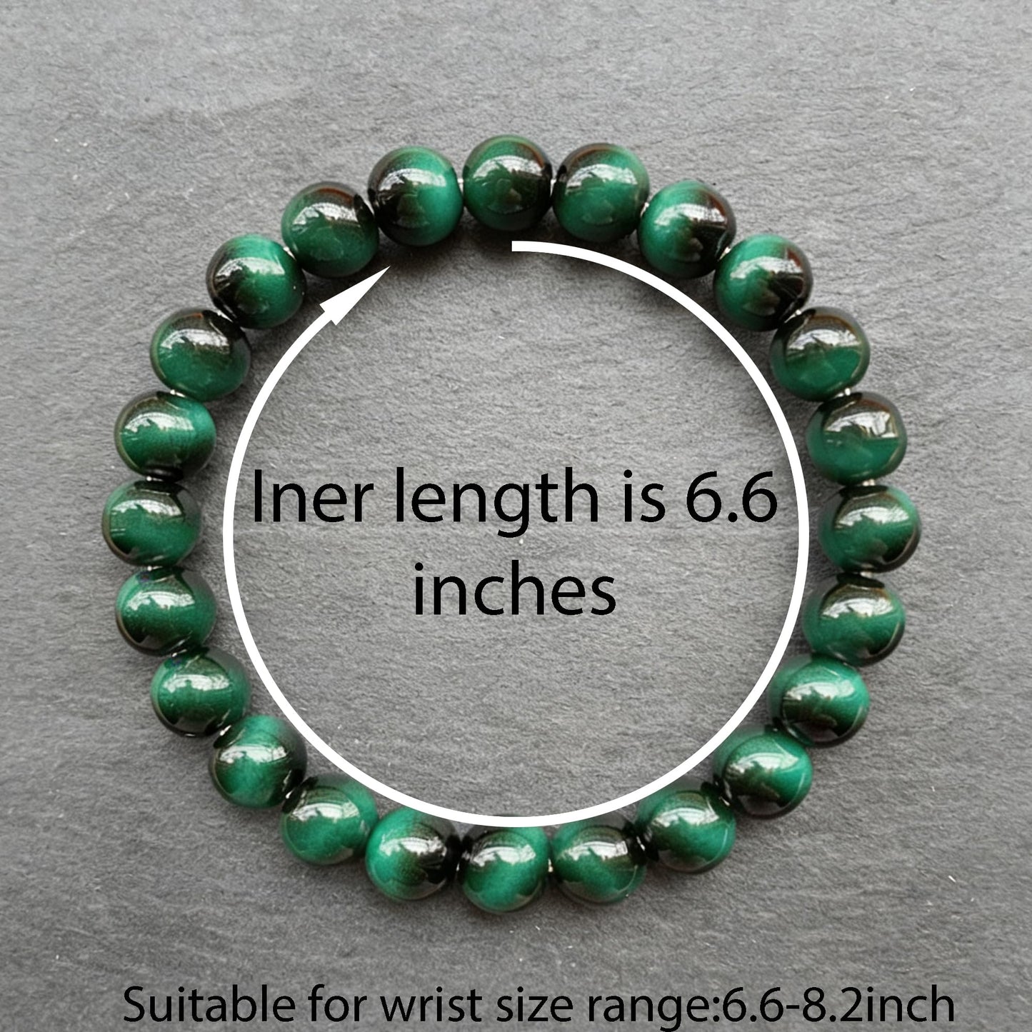 Cryhand Female 8mm Beaded Bracelets For Women Simulated Green Tigers eye Bracelet for Men Handmade Lucky Money Stretchy Crystal Bracelets Best Gifts