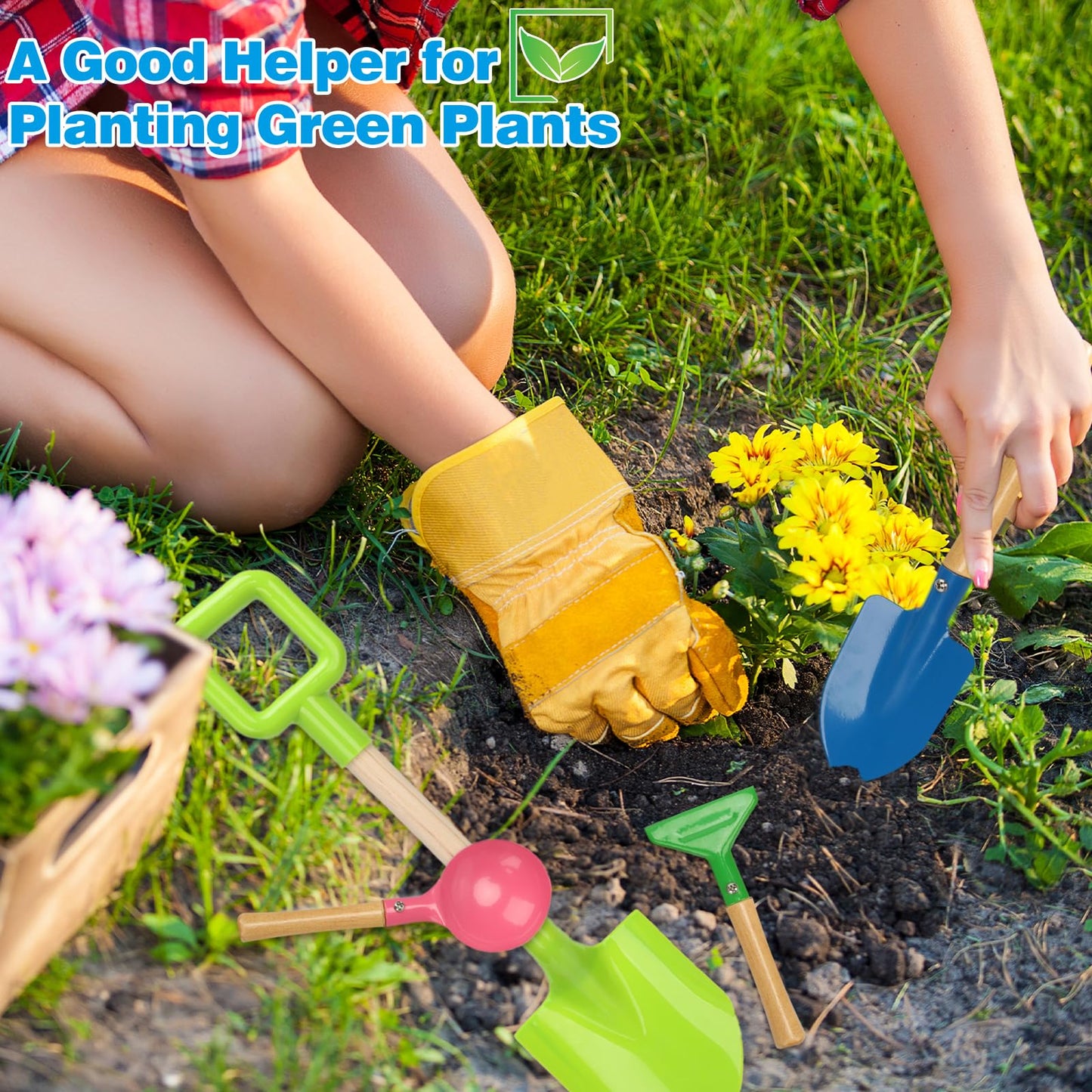 8 Pack Beach Sand Toy 16 Inch Long Beach Shovel Spade Sand Rake with Sturdy Wooden Handle Kid Garden Tools Spoon, Fork, Rake, Spade, Pointed Shovel Kids Gardening Set for Digging Dirt Snowing Planting