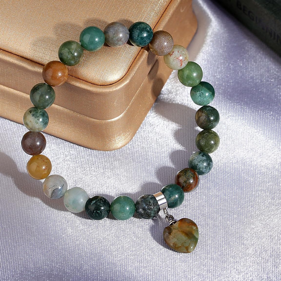 MAIBAOTA Stone Bracelets for Women 8 mm Beaded Bracelets for Women Love Heart Bracelet Jewelry, Crystal Gifts for Christmas Birthday Valentine's Day Anniversary