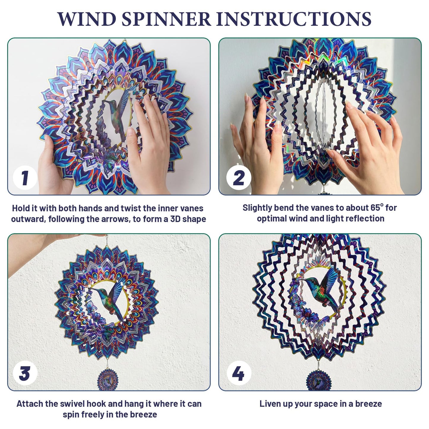 Hummingbird Mandala Wind Spinner for Mother's Day, IDEA SHOW 12In 3D Kinetic Metal Wind Spinners, Hummingbird Gift for Women, Mom, Garden Decor Outdoor/Indoor Decoration, Dynamic Art Hanging Sculpture