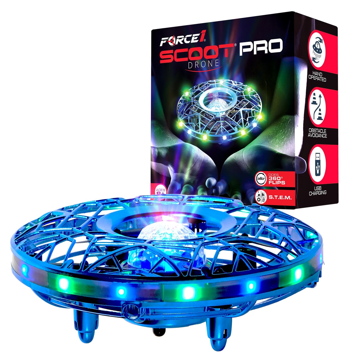 Force1 Scoot Pro Hand Operated Drone for Kids or Adults- Induction Hands Free Motion Sensors Mini Drones with Bright LED Projection, 360 Flips, Easy Indoor Small UFO Flying Orb Ball Drone Toy for Boys Girls