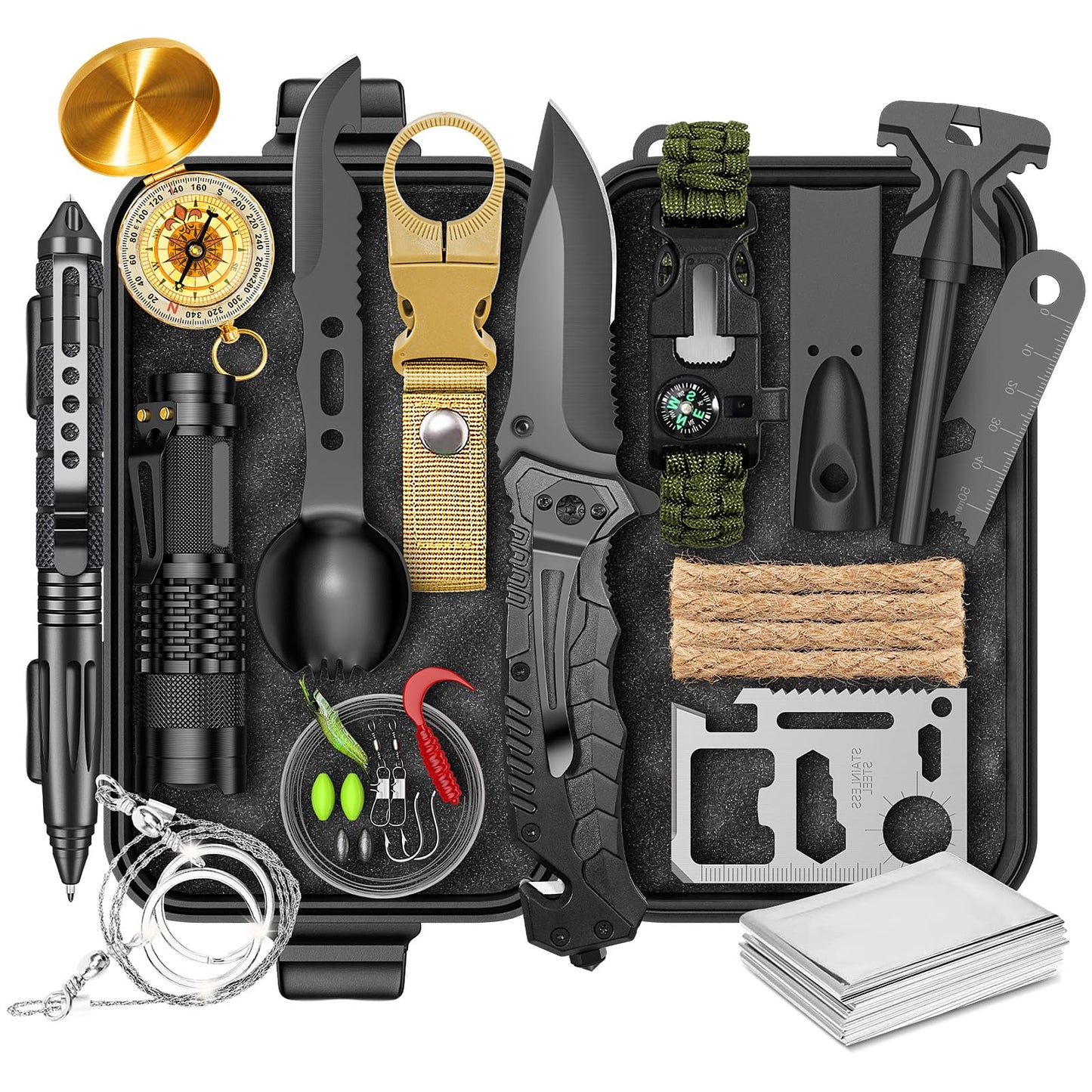 Gifts for Men Him Dad, Survival Kit and Equipment 25 Pcs, Valentines Gifts for him, Christmas Stocking Stuffers,Camping Essentials, Survival Gear, Cool Gadgets for Men
